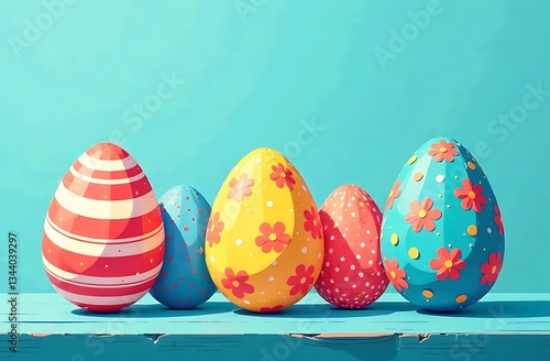 Easter background made of colorful painted eggs