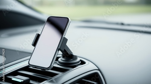 Smartphone Holder Mounted in Car Interior Dashboard for Navigation