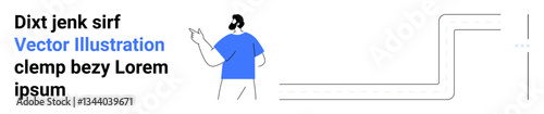 Wallpaper Mural Man in a blue shirt gesturing near stylized text and pathway lines. Ideal for presentations, education, infographics, instruction, navigation, communication, simple landing page Torontodigital.ca
