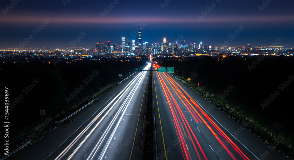 Fototapeta premium Traffic with blurry light on highway at night