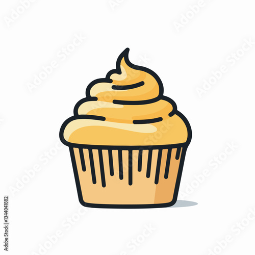 Classic golden cupcake with a swirl of frosting vector illustration, ideal for confectionery branding and advertisements.