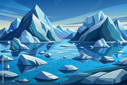 iceberg mountains with lakes and beautiful sky vector	