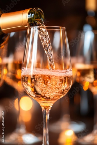 Wallpaper Mural White wine pours into a glass. Wine is in focus, blurred glasses in background Torontodigital.ca