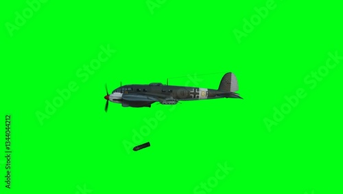 Heinkel He 111. German airliner and medium bomber. World War II. Green screen isolate. 3d rendering.