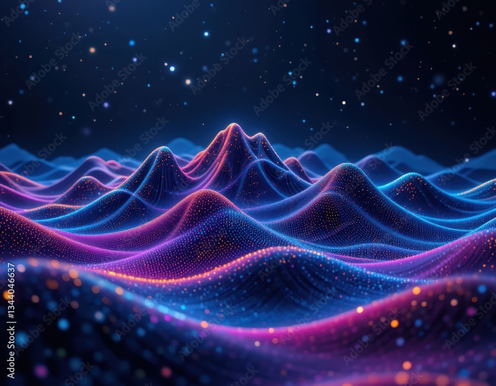 Dynamic light waves digital art abstract landscape night scene high perspective modern visual concept Dynamic light waves digital art abstract landscape night scene high perspective modern visual concept