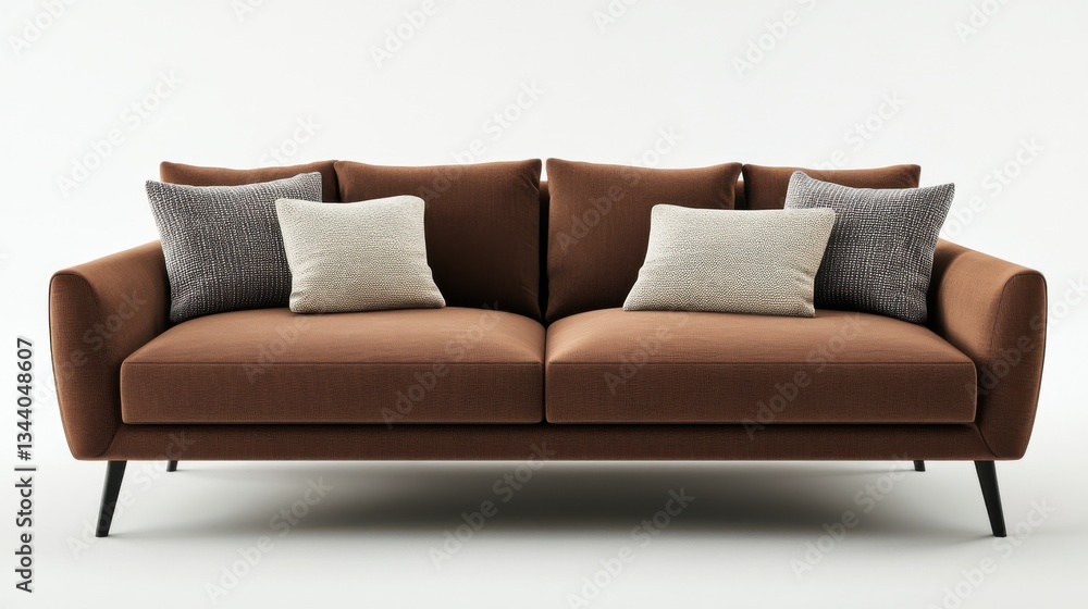 Fototapeta premium Contemporary sofa with mocha mousse cushions and pillows.