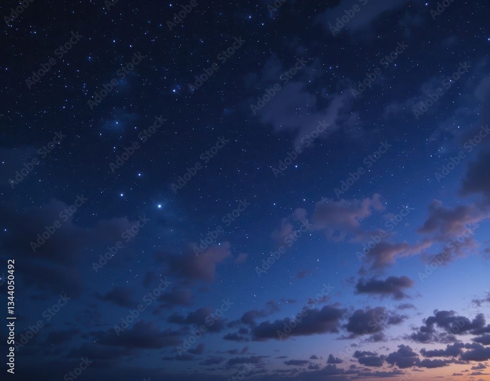 Naklejka premium Stargazing event in the night sky ocean horizon scenic landscape tranquil atmosphere wide-angle view