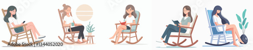 vector of a woman relaxing in a rocking chair