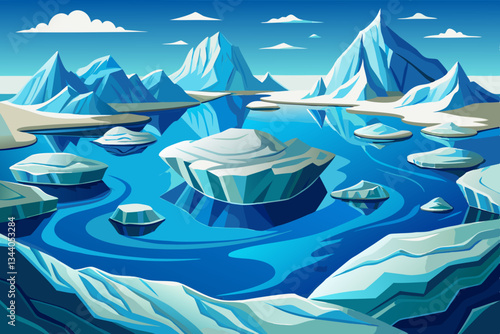 iceberg mountains with lakes and beautiful sky vector