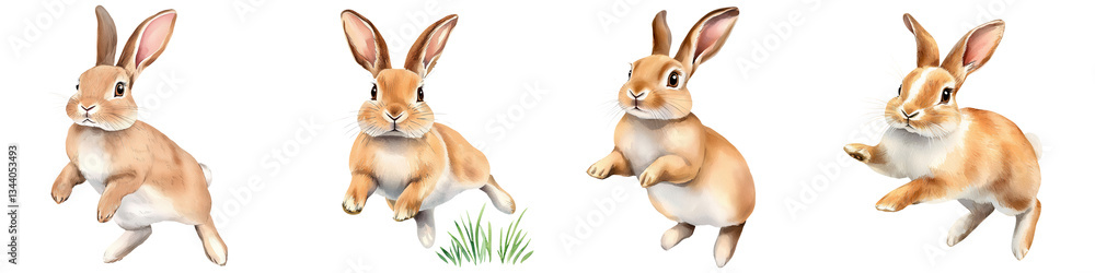Fototapeta premium Cute and Playful Bunny Rabbits Jumping in a Bright Green Meadow