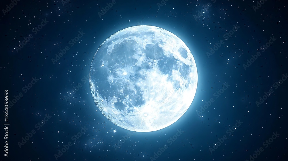 The Illuminated Full Moon Surrounded By Numerous Tiny Stars The Illuminated Full Moon Surrounded By Numerous Tiny Stars