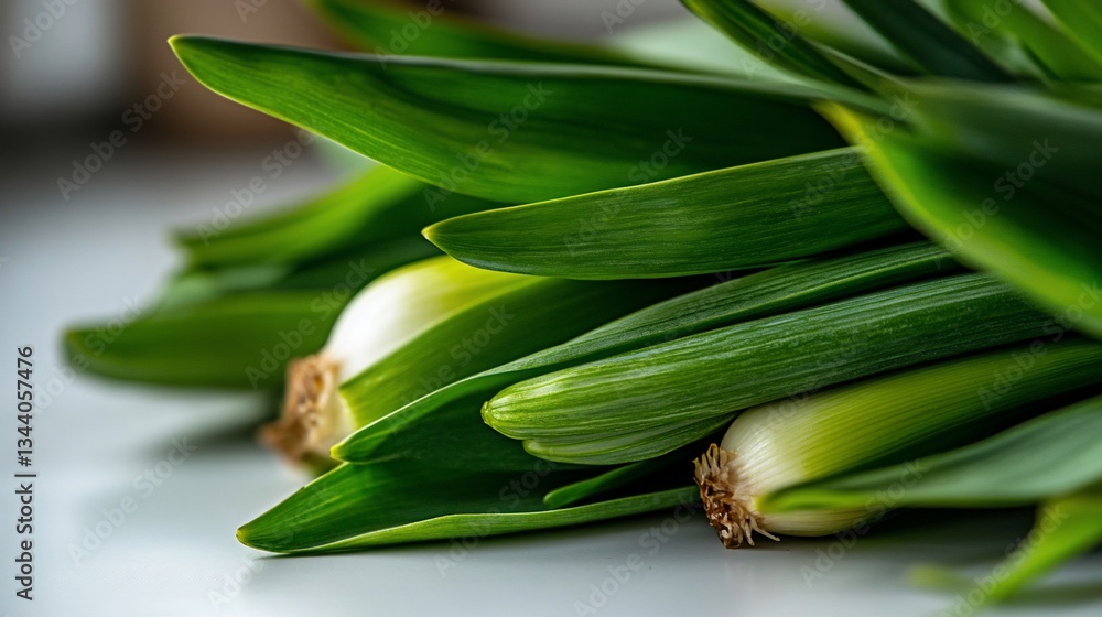 Fototapeta premium Vibrant close-up of fresh green scallions displaying organic vitality