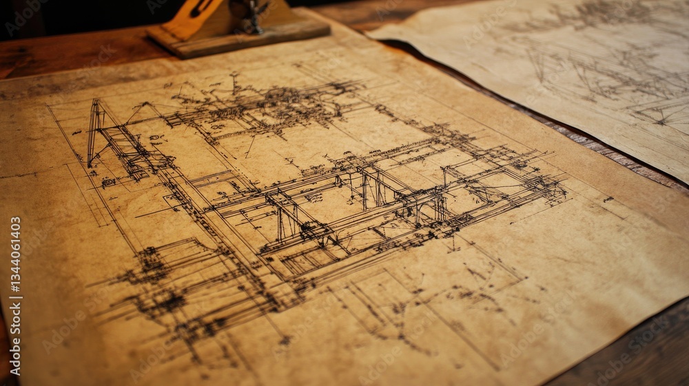 Obraz premium A bridge construction blueprint with intricate engineering details.