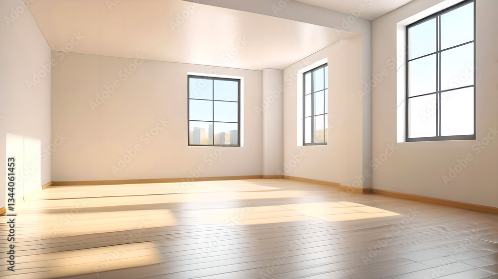 Bright empty room filled with natural sunlight, minimal and spacious interior Bright empty room filled with natural sunlight, minimal and spacious interior