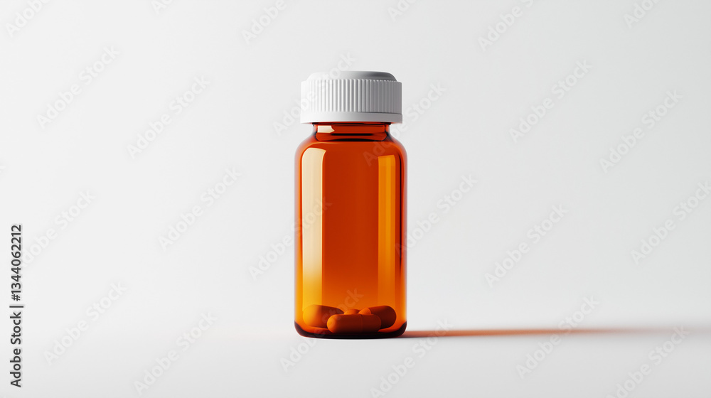 Against the stark white background, an unfilled orange prescription bottle stands with its cap securely in place. Against the stark white background, an unfilled orange prescription bottle stands with its cap securely in place.
