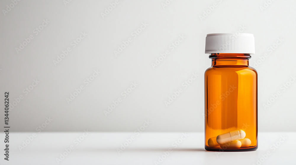 A small, orange medicine container with a white lid rests, devoid of any pills or labels. A small, orange medicine container with a white lid rests, devoid of any pills or labels.
