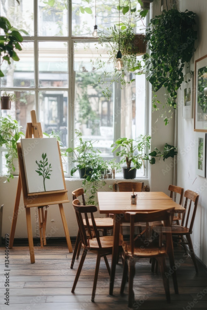 Fototapeta premium Cozy indoor cafe with plants