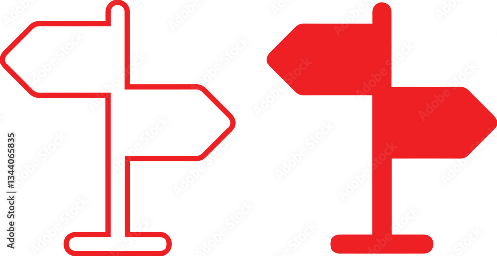 Direction sign vector icon. vector stock illustration. Signboard icon design.Minimalist directional signs, red and white color scheme, simple geometric shapes Direction sign vector icon. vector stock illustration. Signboard icon design.Minimalist directional signs, red and white color scheme, simple geometric shapes