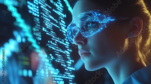 Wallpaper Mural Futuristic AI Scientist Analyzing DNA Sequences Ultra. Torontodigital.ca