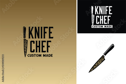 Minimalist Custom Pattern Floral Motives of Chef Knife for Food Kitchen Restaurant or Butcher logo design	