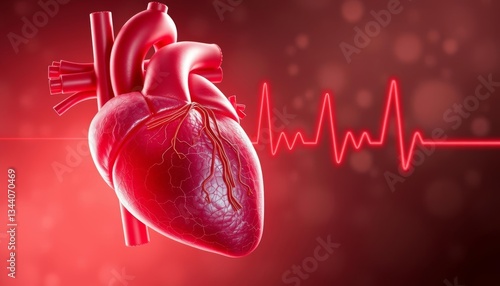 Atrial fibrillation effects on human heart with red heartbeat line photo