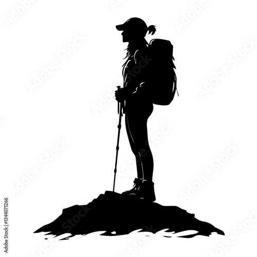 Lone hiker Ascending Treacherous Peak in Misty Wilderness