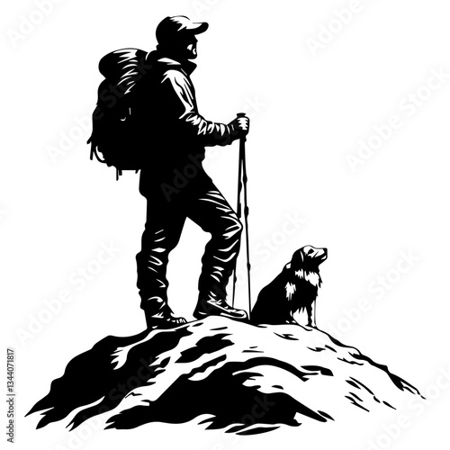 Lone hiker Ascending Treacherous Peak in Misty Wilderness
