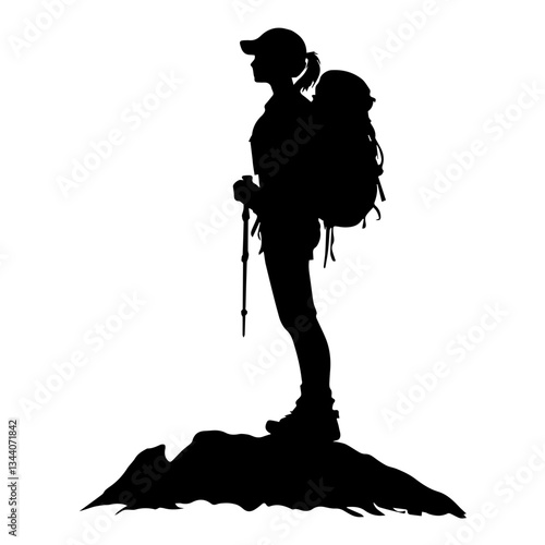 Lone hiker Ascending Treacherous Peak in Misty Wilderness