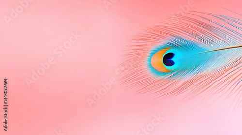 Vibrant Peacock Feather on Pink Background