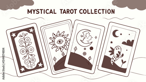 hand drawn mystical tarot card collection