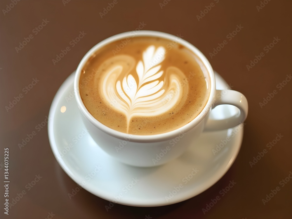 A white ceramic cup with full of latte art coffee A white ceramic cup with full of latte art coffee