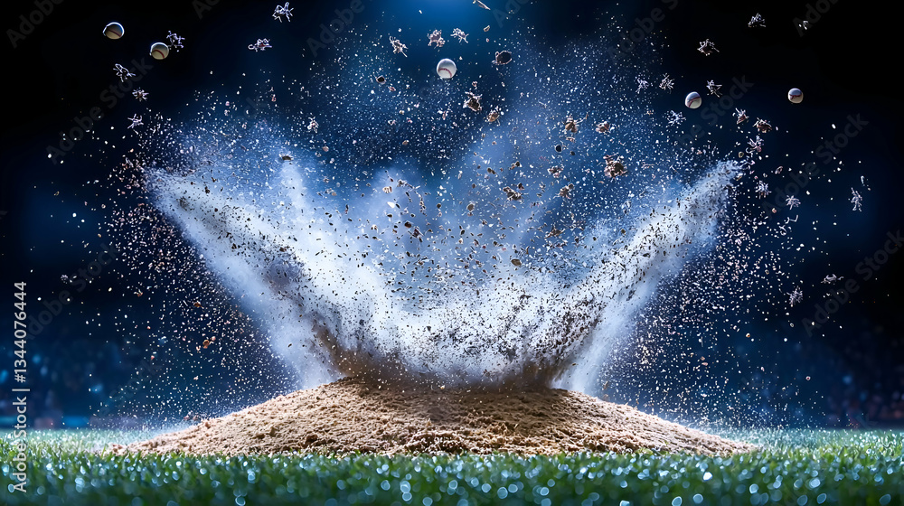 Dust Explosion on Soccer Field Creating a Spectacular Scene with Vibrant Blue Lighting Dust Explosion on Soccer Field Creating a Spectacular Scene with Vibrant Blue Lighting