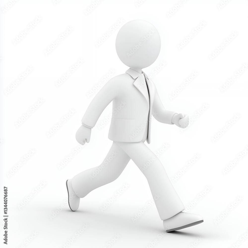 Walking 3D Rendered Business Figure in White Suit on White Background Walking 3D Rendered Business Figure in White Suit on White Background