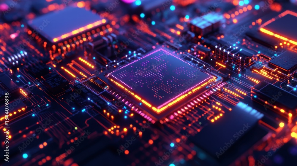Fototapeta premium Quantum AI-Powered Microchip Forming Deep Learning