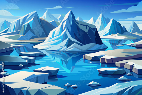 iceberg mountains with lakes and beautiful sky vector
