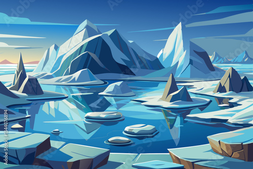 iceberg mountains with lakes and beautiful sky vector