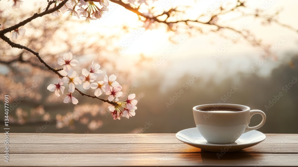 Enjoying hot coffee with a scenic view during a holiday vacation at a cozy hotel Enjoying hot coffee with a scenic view during a holiday vacation at a cozy hotel