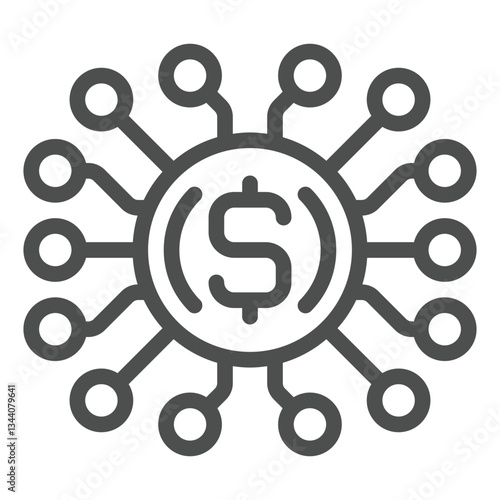 Dollar coin chip with connection line icon, financial advice concept. Vector graphics. Money microchip circuit sign on white background, outline style icon for mobile or web design.