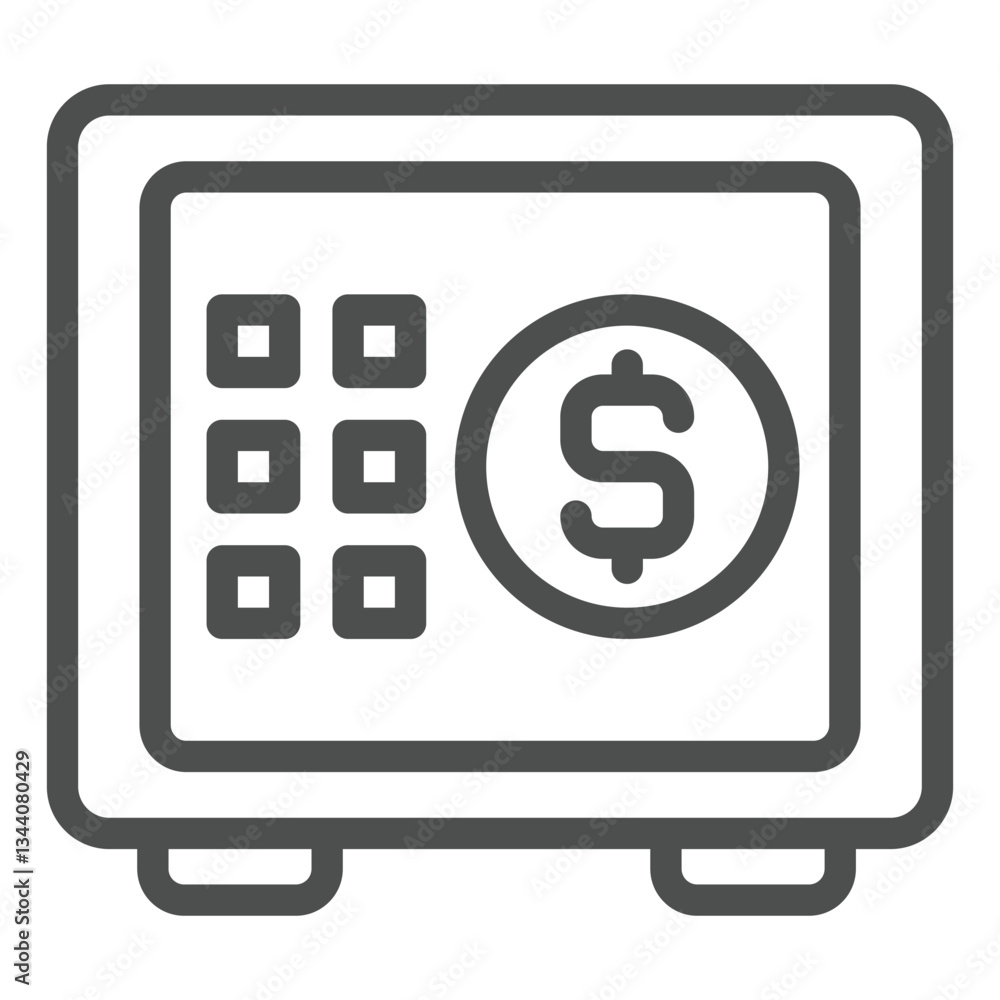 Code lock safe with dollar coin line icon, financial advice concept. Vector graphics. Money safety bank box sign on white background, outline style icon for mobile or web design. Code lock safe with dollar coin line icon, financial advice concept. Vector graphics. Money safety bank box sign on white background, outline style icon for mobile or web design.