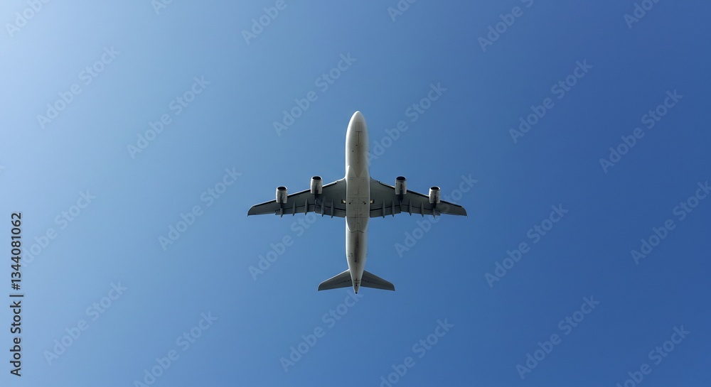 Fototapeta premium 青空高く、静かに上昇する旅客機。爽快な構図。