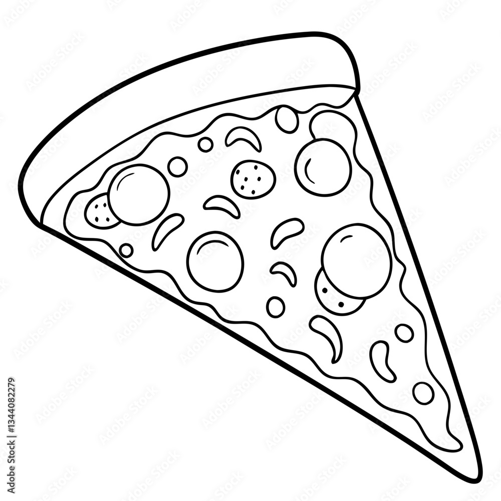 Slice of pizza with toppings in a hand-drawn style Slice of pizza with toppings in a hand-drawn style