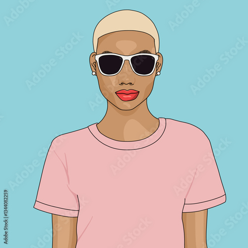 Fashionable Woman with Sunglasses in Pink Shirt Portrait