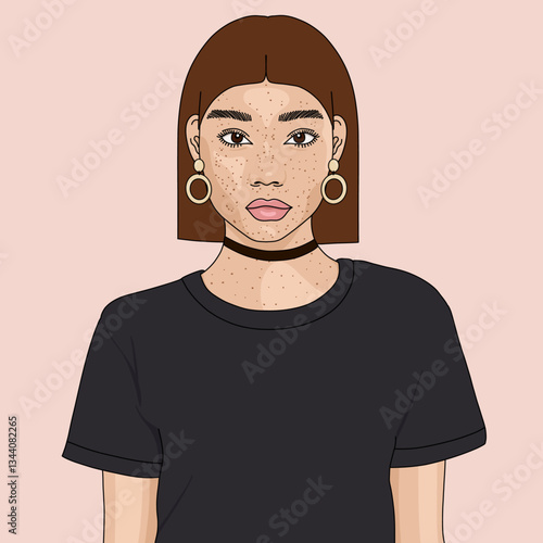Stylized Woman with Short Hair and Earrings Portrait