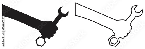 Labor Day Worker Hand Holding Wrench Icon. Isolated On Transparent Background.