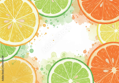 フレッシュなシトラスの水彩アート