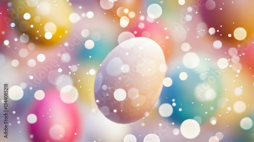 Colorful Easter eggs surrounded by soft glimmering lights create a festive backdrop for spring celebrations