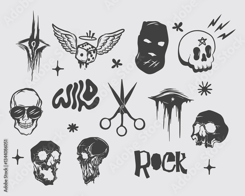 Ink vector clip art streetwear collage element brutalism element shape asset acid poster, tattoo style, illustration wild symbol editable