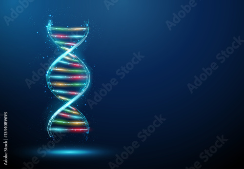 BBlue 3d DNA molecule helix with ATCG structure. DNA nucleotide sequence, genetic biotechnology engineering concept.