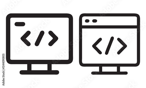 computer monitors displaying code icons set, vector illustration 