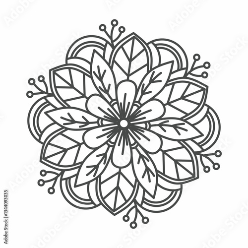 abstract floral background, detailed black and white mandala design with intricate geometric and floral patterns, mandala flower coloring page